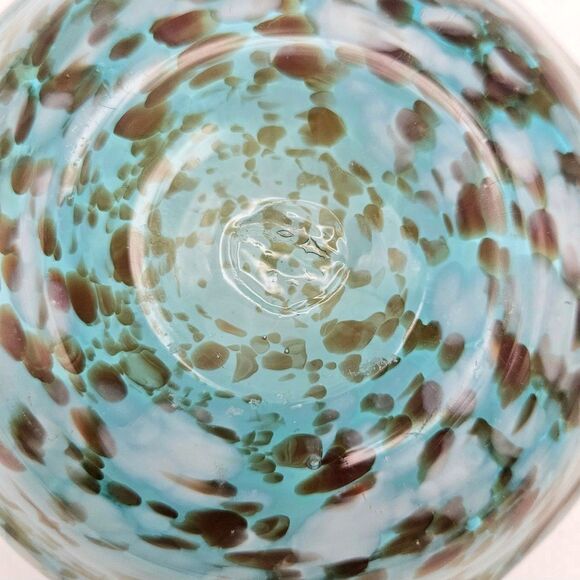 Art Glass Ruffle Bowl Dish Blue Aqua Brown Splatters Murano-like Star Fish - Picture 12 of 12